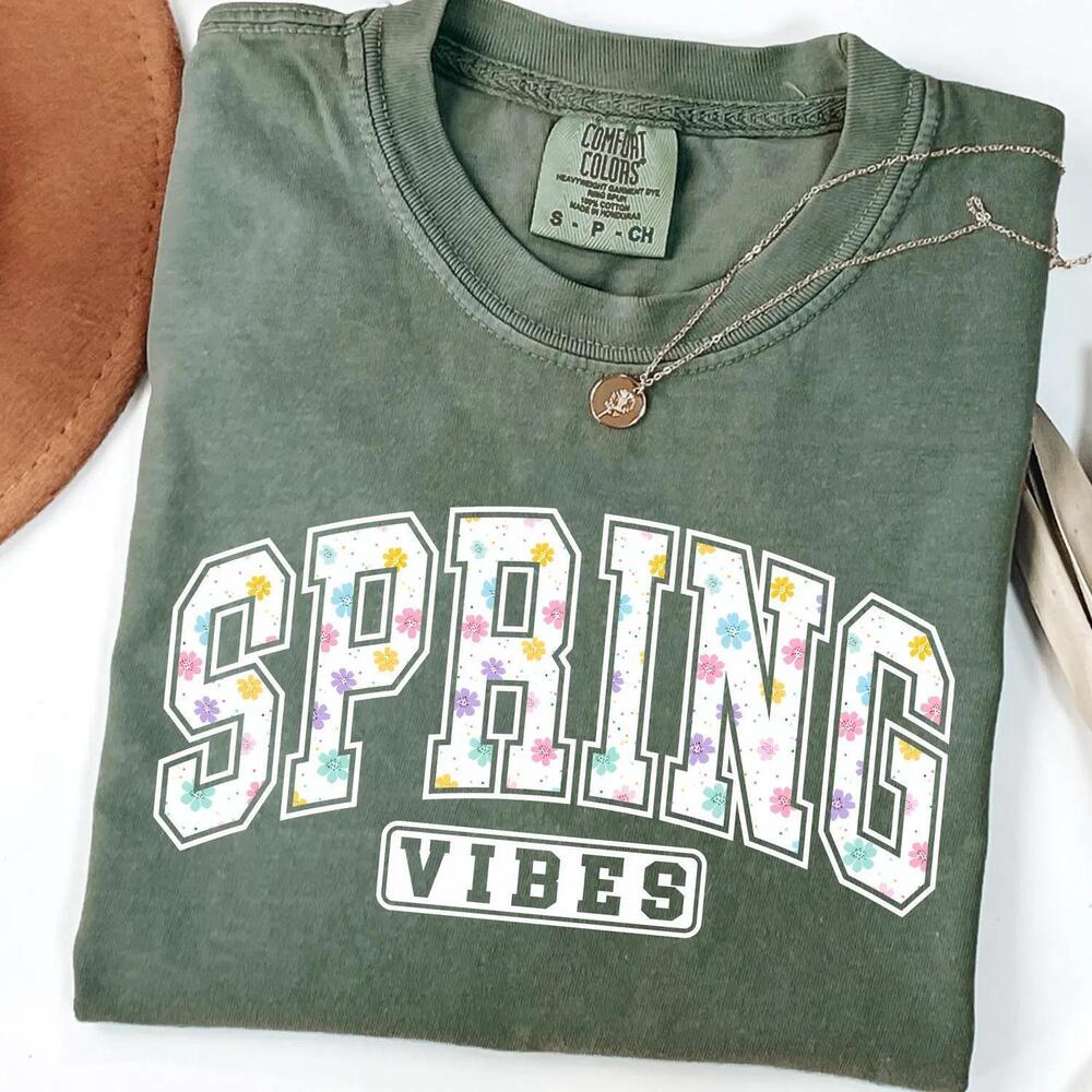 S Spring Vibes Shirt Floral Spring Tee Cute Easter T-Shirt